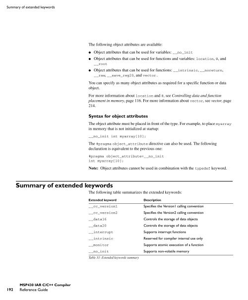 MSP430 IAR C/C++ Compiler reference guide - Rice University