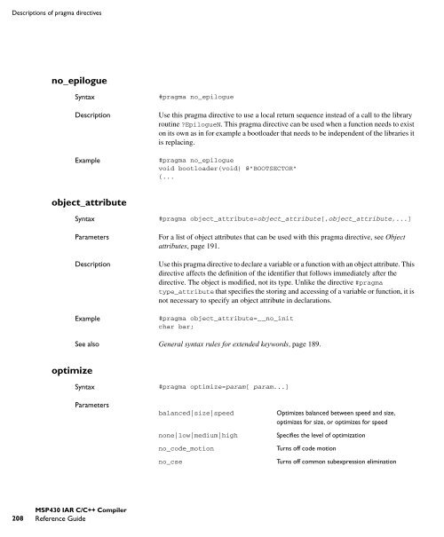 MSP430 IAR C/C++ Compiler reference guide - Rice University