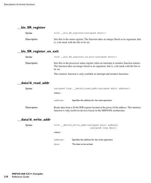 MSP430 IAR C/C++ Compiler reference guide - Rice University