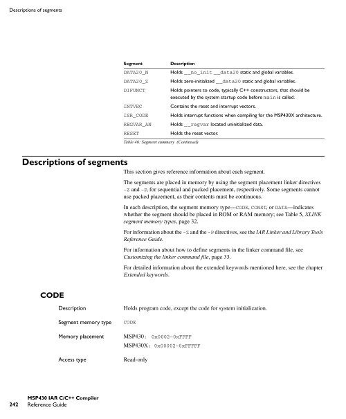 MSP430 IAR C/C++ Compiler reference guide - Rice University