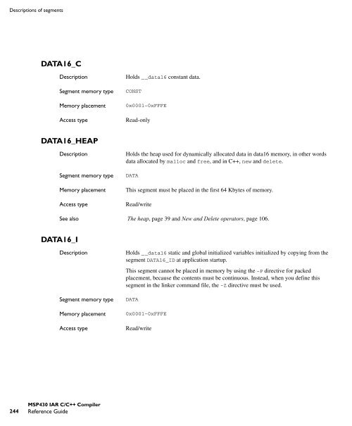 MSP430 IAR C/C++ Compiler reference guide - Rice University