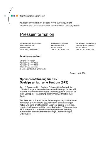 Sponsorenfahrzeug für das Sozialpsychiatrische Zentrum (SPZ)