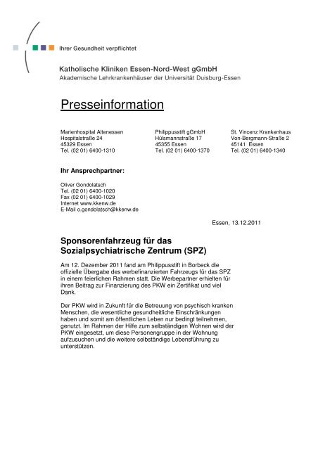 Sponsorenfahrzeug für das Sozialpsychiatrische Zentrum (SPZ)