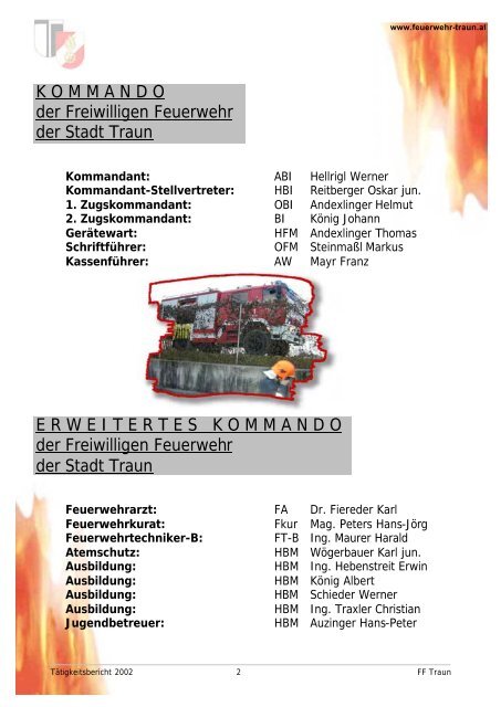 TÃ¤tigkeitsbericht 2002 - Freiwillige Feuerwehr der Stadt Traun