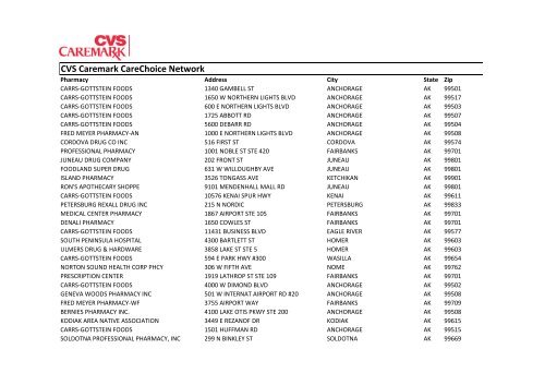 Directory Cvs Caremark Carechoice Network Xlsx Blue Cross Of