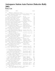 Autospares Sutton Auto Factors Dukeries Rally 2002 Results