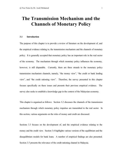 The Transmission Mechanism and the Channels of Monetary Policy