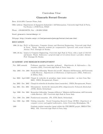 Curriculum Vitae Giancarlo Ferrari-Trecate