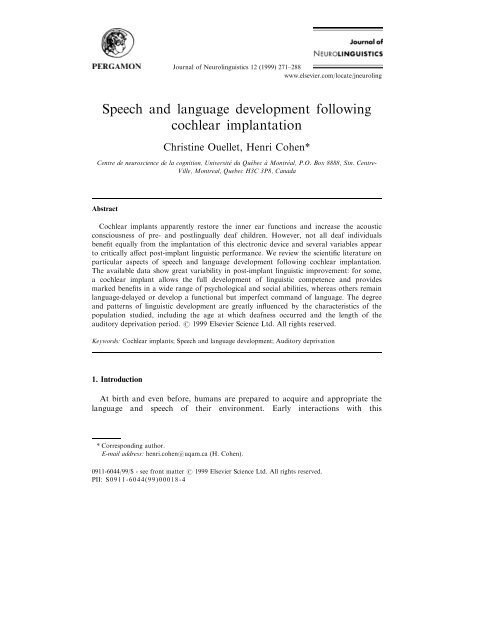 Speech and language development following ... - ResearchGate