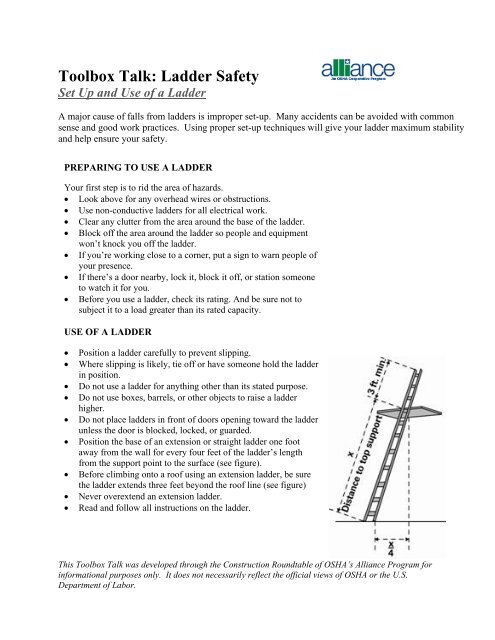 Toolbox Talk: Ladder Safety - National Work Zone Safety Information ...