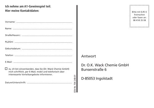 Mitmachen und Gewinnen! 1.- 3. Preis - Dr. O.K. Wack Chemie GmbH