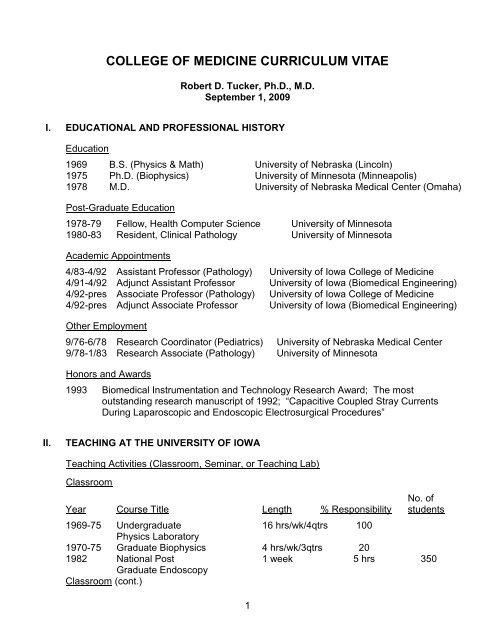 COLLEGE OF MEDICINE CURRICULUM VITAE