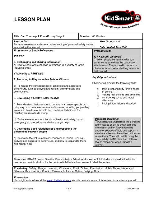 Lesson plan - KS2 - Kidsmart