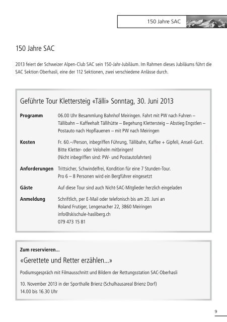 Club-Blettli Nr. 2/2013 - SAC Oberhasli