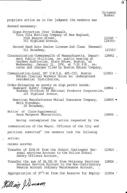 CITY OF SOMERVILLE BOARD OF ALDERMEN MEETINGS 1976