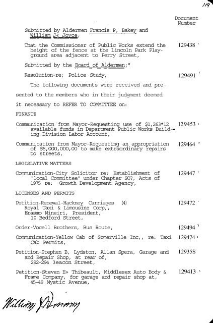 CITY OF SOMERVILLE BOARD OF ALDERMEN MEETINGS 1976