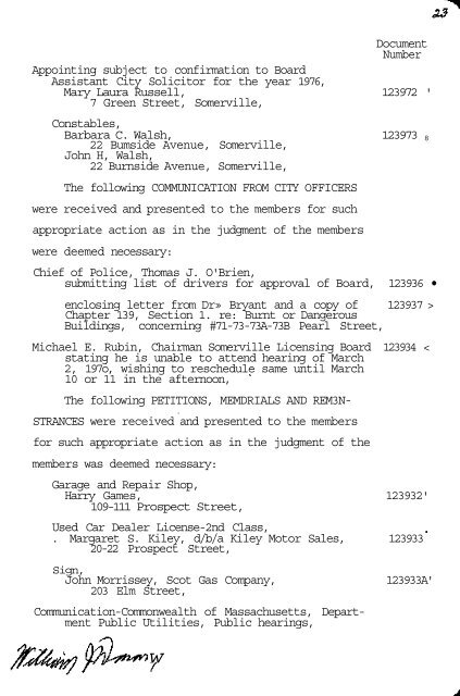 CITY OF SOMERVILLE BOARD OF ALDERMEN MEETINGS 1976