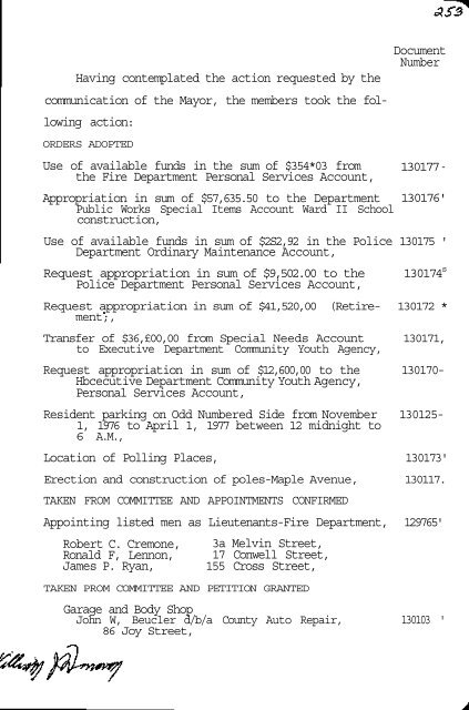 CITY OF SOMERVILLE BOARD OF ALDERMEN MEETINGS 1976