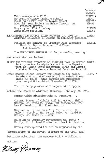 CITY OF SOMERVILLE BOARD OF ALDERMEN MEETINGS 1976