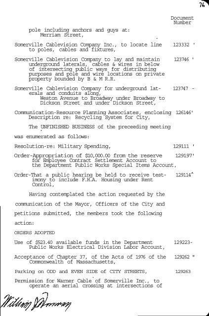 CITY OF SOMERVILLE BOARD OF ALDERMEN MEETINGS 1976