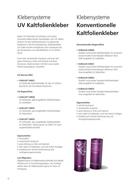 UV Kaltfolienkleber - Zeller+Gmelin GmbH