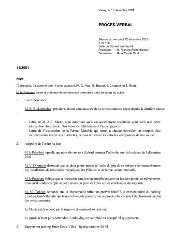 PV 11, séance du 12 décembre 2001 - Vevey