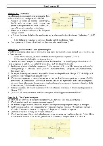 Devoir maison 1L Exercice 1 : L'oeil réduit Le schéma ci-dessous ...