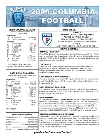 Game Notes - Week 5 - Penn - Columbia University Athletics