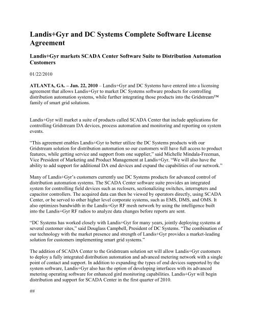 Landis+Gyr and DC Systems Complete Software License Agreement