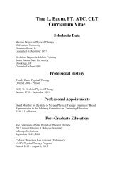 Tina L. Baum, PT, ATC, CLT Curriculum Vitae Scholastic Data