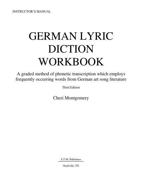 GERMAN LYRIC DICTION WORKBOOK - STM Publishers