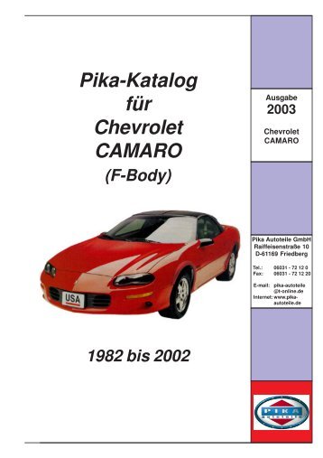 Pika-Katalog für Chevrolet CAMARO (F-Body) 1982 ... - Pika Autoteile