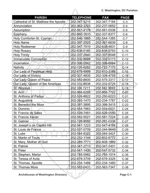 Washington, DC Parishes - Archdiocese of Washington