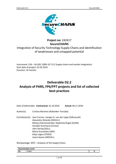 Deliverable D2 2 Analysis Of Pars Fp6 Fp7 Projects And List Of