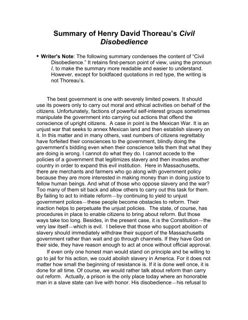 civil disobedience essay by thoreau