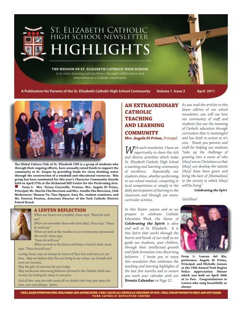April Newsletter 2011 - St. Elizabeth Catholic High School - the York ...