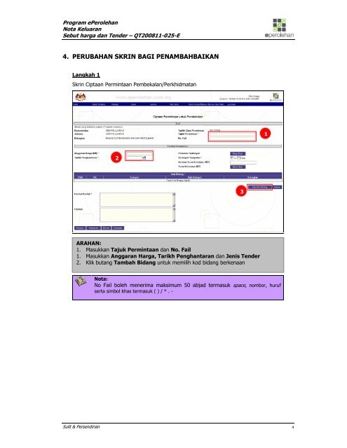 nota keluaran sebut harga dan tender nombor rujukan ... - ePerolehan