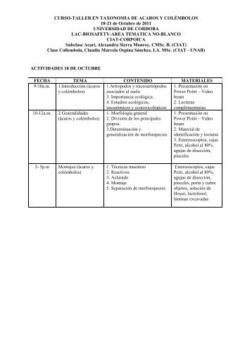 CURSO-TALLER EN TAXONOMIA DE ACAROS Y ... - LAC Biosafety