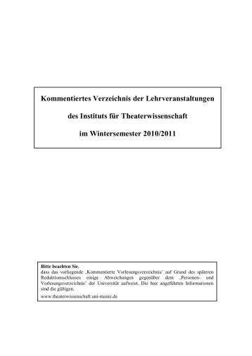 Kommentiertes Verzeichnis der Lehrveranstaltungen des Instituts für ...