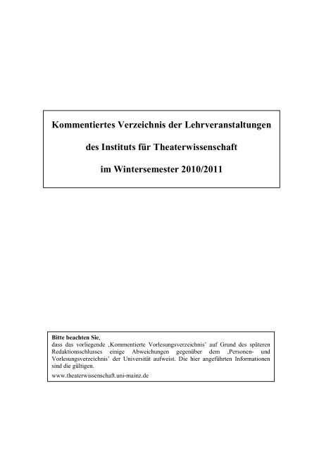 Kommentiertes Verzeichnis der Lehrveranstaltungen des Instituts für ...