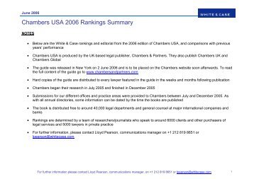 Chambers USA 2006 Rankings Summary - White & Case