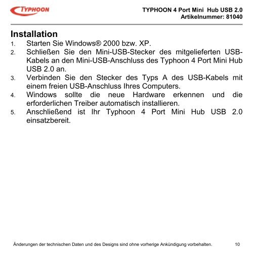 TYPHOON USB 2.0 4 PORT HUB - produktinfo.conrad.com