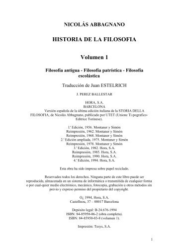 NICOLÃS ABBAGNANO HISTORIA DE LA FILOSOFIA Volumen 1 ...