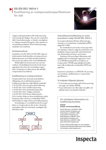 SS-EN ISO 15614-1 Kvalificering av ... - Inspecta