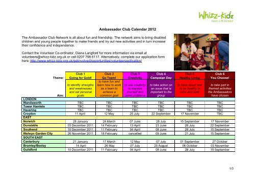 Ambassador Club Calendar 2012 - Whizz-Kidz