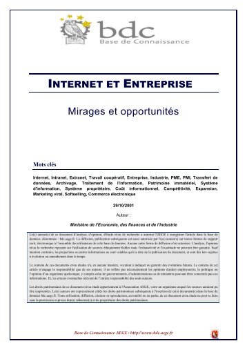 Internet et Entreprise : Mirages et opportunitÃ©s - Base de ...