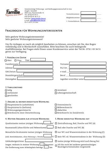 Fragebogen fÃ¼r Wohnungsinteressenten - Familie in Linz