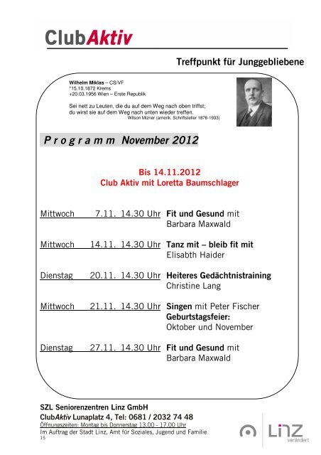 PDF-Datei (125 kB ) Programm Club Aktiv - Stadt Linz - Portal