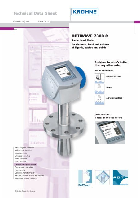 OPTIWAVE 7300 C Technical Data Sheet - Selemark