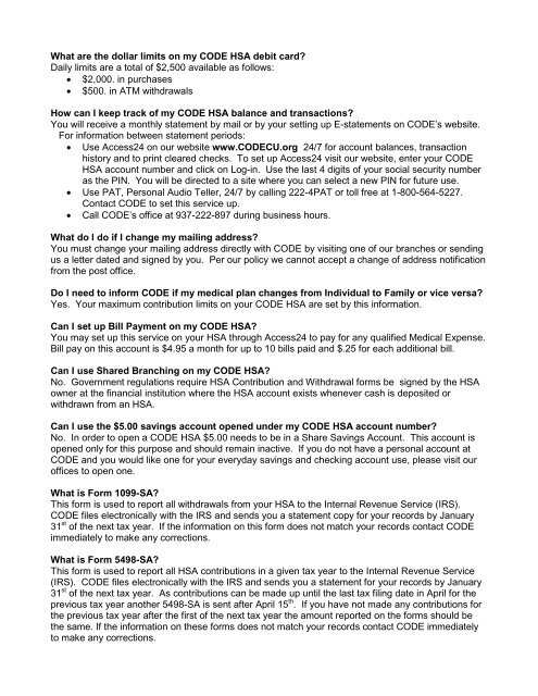 Health Savings Accounts - FAQs - CODE Credit Union